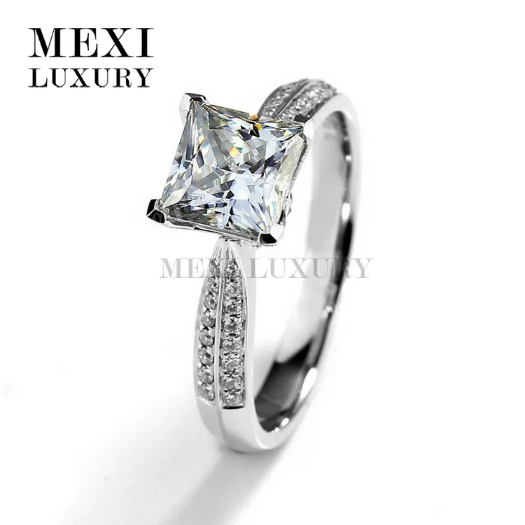Messi Jewelry 14k 18k white gold Square princess cut moissanite ring jewellery for women Thailand