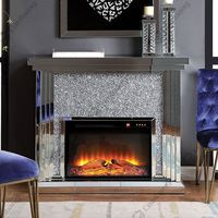 Cheminée électrique moderne en miroir avec effet diamant écrasé, couleur argent, pour salon