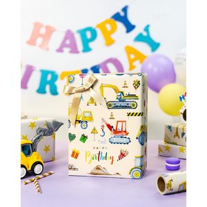 Construction <b>Wrapping</b> <b>Paper</b> Roll 17x32.8ft Double Side Reversible Gift Wrap For Kids Birthday Party Decor - Product Image 4