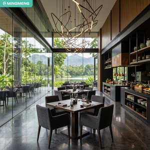 Minimalist Commercial Restaurant Furniture Square Wooden <b>Dining</b> <b>Table</b> <b>Grey</b> Linen Fabric <b>Dining</b> Chairs <b>Set</b> For Dinning - Product Image 1