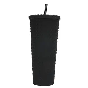Черная матовая дурианская чашка с шипами, чашка с ананасом, пластиковые кофейные стаканы с шипами и сеткой с крышкой и соломинкой