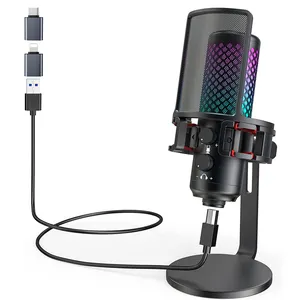 רעש ביטול אוטומטי בקרת קורן RGB תאורה שידור אימון משחק קול לשוחח מוקדשים מיקרופון עבור מחשב נייד מחשב PS4 PS5