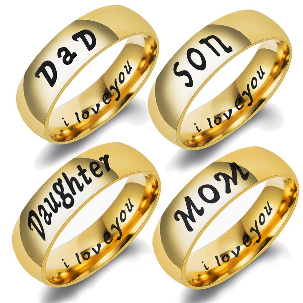 2023 18k Gold-plated Thick Ring Hip-hop Custom Lettering English Mother's  Day Gift Jewelry Couple Ring Dad Mom Son Daughter