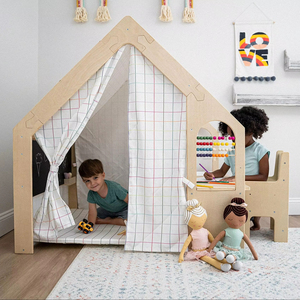 บ้านเด็กเล่นในร่ม 5-in-1 พร้อมโต๊ะ เก้าอี้ กระดานดำ เบาะรองนั่ง และม่านบังแดด สไตล์มอนเตสซอรี่ วอลดอร์ฟ สำหรับเด็กอายุ 1-8 ปี - Product Image 1