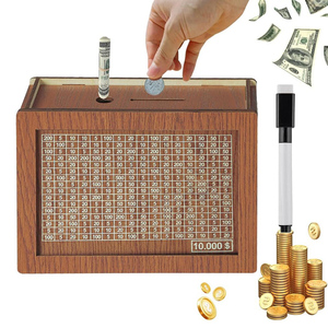 キャッシュボールト木製貯金箱ペン付き貯金箱お金のターゲットと数字付き木製貯金箱友達への最高の贈り物 - Product Image 1