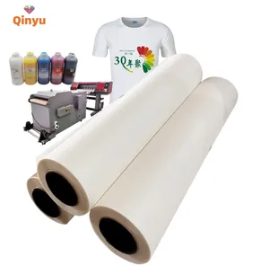 Qinyu double side matte heat transfer pet printing film cold peel hot peel 30cm 33cm 40cm 60cm dtf film roll for dtf printer