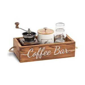 Wood Coffee Bar Station Organizer Countertop Storage Box, Coffee Pod Holder K Cup Organizer Basket