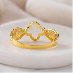 แหวนทอง 22K ลายดอกไม้ ดีไซน์เปิด ปรับขนาดได้ แหวนผู้หญิง ดีไซน์ดั้งเดิม น้ำหนักเบา เหมาะสำหรับใส่ทุกวัน - Product Image 2