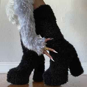 Bottes en fourrure douces et confortables, à enfiler, en peluche, pour l'hiver et l'automne, pour femmes, chaudes, hauteur genou, talon épais, taille personnalisée 43, antidérapantes - Product Image 1