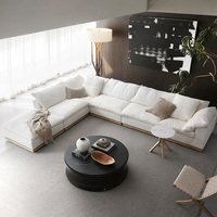 Grand canapé d'angle modulable en forme de L, blanc, style nuage, minimaliste, avec base en bois massif, pour salon, canapé rembourré