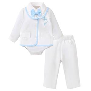 Costume de baptême pour bébé garçon, blanc, à manches longues, sur mesure - Product Image 1