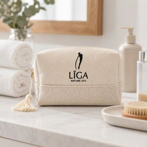 Bolsa de Cosméticos de Lino y Algodón con Logotipo Personalizado, Bolsa de Aseo de Tela Natural para Viaje con Borla y Cremallera, Proveedor Mayorista OEM ODM - Product Image 3