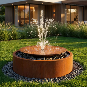 Fontaine d'eau rectangulaire de luxe en métal avec éclairage intégré pour décoration de jardin extérieur, montage sur terrasse, finition polie - Product Image 5
