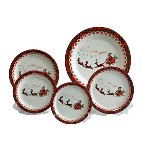 Piring Porselen Grosir dengan Piring Kue Pelat Datar Keramik Santa Claus