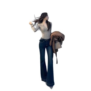 Jeans de Cintura Alta y Corte Ajustado para Mujer - Pantalones de Mezclilla Elástica Azul Oscuro con Lavado Vintage, Ideales para la Oficina y Uso Casual - Product Image 5
