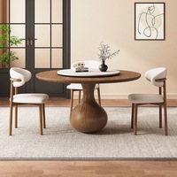 Massivholz Runder Esstisch Set mit 6 Stühlen & Drehplatte Modernes Minimalistisches Design für Restaurantnutzung