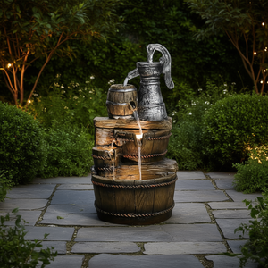 Fontaine d'extérieur rustique à 5 niveaux avec baril et pompe, décoration de jardin et de patio de 25,5 pouces - Product Image 2