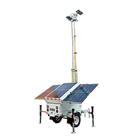 Tour d'éclairage solaire LED 4*100W, 7m de haut, mât hydraulique, 3 panneaux solaires, remorque de sécurité avec batterie LiFePO4 de 12,03 kWh