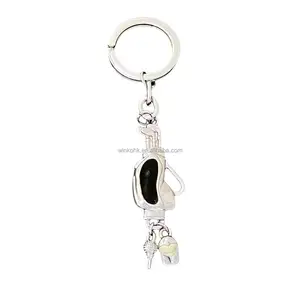 Stock men's metal golf accessories keychain 3D mini hat and ball with enamel and crystals metal souvenir keyring gifts