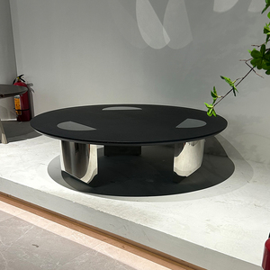 Tavolino da Salotto di <span class=keywords><strong>Design</strong></span> Italiano di Lusso, <span class=keywords><strong>Tavolo</strong></span> Consolle <span class=keywords><strong>Rotondo</strong></span> con Specchio e Cornice Oro e Nero - Product Image 5