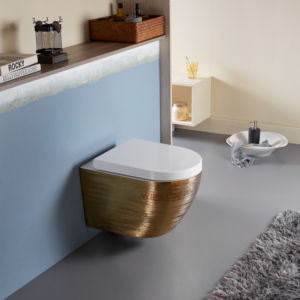 Cuvette de toilette murale suspendue couleur or rose <span class=keywords><strong>WC</strong></span> en céramique pour salle de bain <span class=keywords><strong>WC</strong></span> en or brossé - Product Image 1