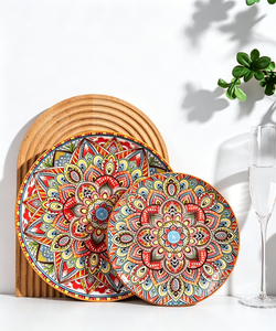 Set di Stoviglie <span class=keywords><strong>in</strong></span> Ceramica Bohémien con Motivo Mandala, Piatti, Ciotole per Insalata e Vassoi da Servizio - Product Image 2