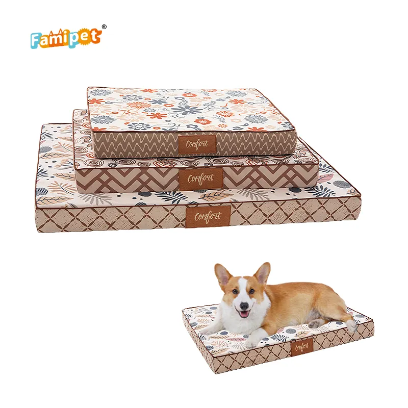 Famipet Fabrikant Custom Nieuwe Luxe Comfy Rechthoek Traagschuim Hond Krat Bed Matras Orthopedische Hond Bed