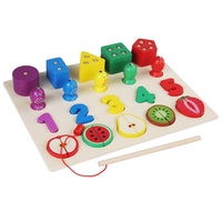 Mainan Edukasi Dini Anak-anak, Mencocokkan Angka Buah, Menumpuk Bentuk Geometris Kayu, Mengenal Warna, Memancing, Montessori