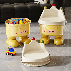 Crown Storage <b>Stool</b> For Kids With Lid Large Capacity Toy Organizer Pink Black Yellow <b>Plastic</b> Seat For Babies 1-2 Years - Product Image 3
