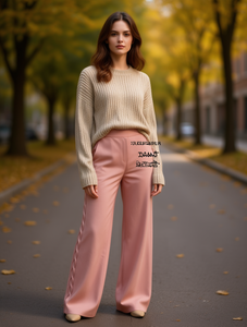 YMK238 Pantaloni Larghi da Donna in Maglia a Vita Alta, Vestibilità Ampia, Lunghezza Intera, Tinta Unita, Casual, Autunnali, con Elastico in Vita - Product Image 2