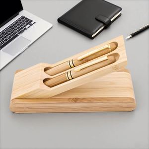 Ensemble personnalisé écologique - Fontaine et stylo en bambou avec logo gravé, stylo à bille personnalisé, cadeau - Product Image 4