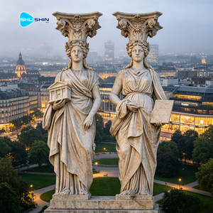 Statue d'extérieur sculptée à la main, grande taille, en pierre naturelle, représentant la Muse de la Musique, style grec antique, élégante et artistique, pour jardin. - Product Image 4