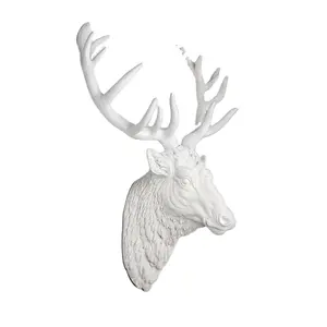 벽 장식을 위한 창조적인 현대 수지 기술 사슴 머리 조각품 백색 동물성 동상