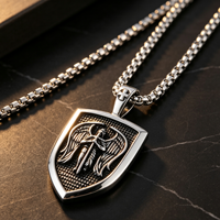 Collier pour homme avec bouclier de l'archange Saint Michel, en acier inoxydable, pendentif médaillon épée ange gardien, accessoires vestimentaires