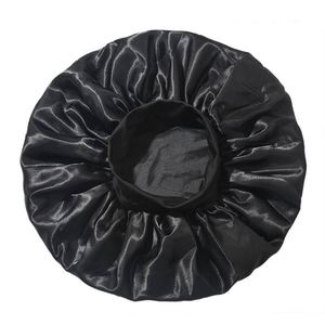 Grand bonnet de nuit en satin noir avec bande élastique douce, large bord, foulards en soie, turbans pour femmes et filles - Product Image 3