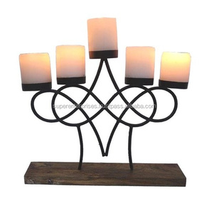 Metal Candle Stand with Wooden Base - Product Image 1
