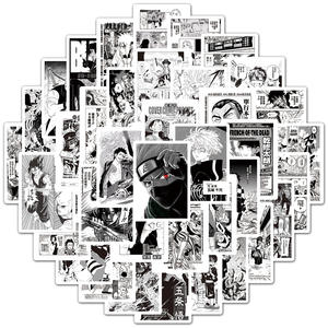 50 nouveaux autocollants noirs et blancs de <span class=keywords><strong>manga</strong></span> comique japonais pour décoration murale de téléphone autocollants d'anime étanches - Product Image 1