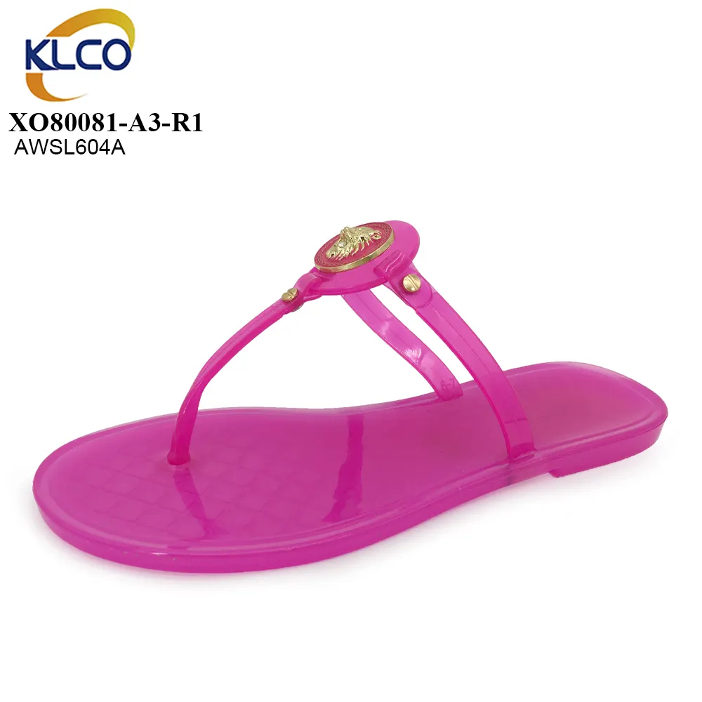 2023 Hot Sale Neues Design Summer Beach Outdoor Bequeme Anti-Rutsch-Damen Flache Flip-Flops Sandalen Lion Ornament Jelly Schuhe