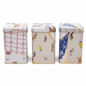105x105x160 mm Square <b>Tin</b> Box Set ( Set of 3 ) Kintsugi Gold vein Flower Kint Sugi Design - Product Image 2