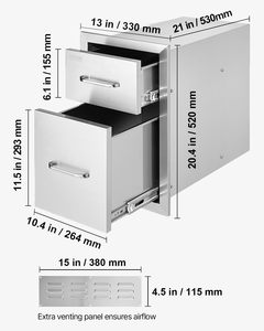 Ticari mutfak çelik imalat açık çift barbekü erişim çekmeceleri 13 \ "W X 20.5 \" H X 21 \ "D paslanmaz çelik saplar mutfak - Product Image 2
