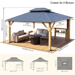 גזיבו עץ גזיבו סטנדרטי ממוסגר ארז עם גג פלדה כפולה שחור פרגולת עץ בניין גן חיצוני - Product Image 5