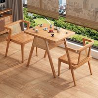 Set Meja Kursi Ruang Makan Tiga Bagian Gaya Nordik Musim Dingin, Kayu Solid Modern dengan Sandaran Berpalang, Dilengkapi Penyimpanan, Ramah Lingkungan, dan Tahan Lama