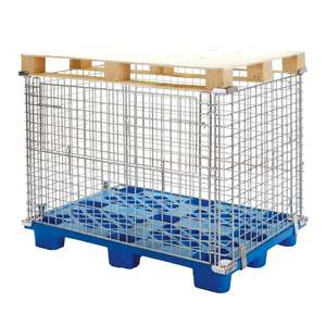 Équipement d'entrepôt de supermarché Cage de stockage empilable en métal avec palette en plastique - Product Image 1