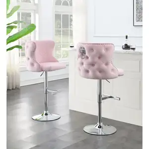 Modern Adjustable New Style Luxury Italian Bar Stools Restaurant Pink Velvet Fabric Kitchen High Bar Chair