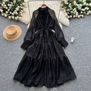 <span class=keywords><strong>Robe</strong></span> longue à imprimé léopard pour femmes, nouvelle collection automne, manches lanternes, style sexy, mode féminine, robes pour femmes - Product Image 3