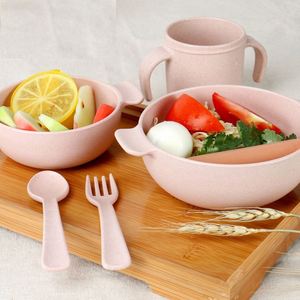 Ensemble de vaisselle en paille de blé avec tasse à bec verseur et poignée, vaisselle biodégradable pour enfants et couverts - Product Image 3