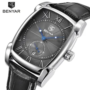Беньяр 5114 5114 м оригинальный бренд классический ремешок из натуральной кожи материал Японии кварцевые часы Movt роскошные мужские наручные квадратные часы