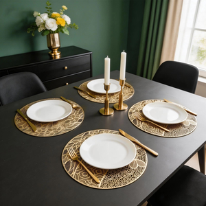 2026 European Style Wholesale Eco-Friendly Plastic Round Gold Waterproof PVC <b>Placemat</b> <b>Table</b> Mat <b>for</b> Home Kitchen Dining <b>Table</b> - Product Image 6