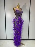 Damen Funkelndes Strass-Feder-Bodycon-Kleid Sexy Luxuriöses Geburtstags-Abendkleid Modenschau Bühnenkostüm Abendgarderobe