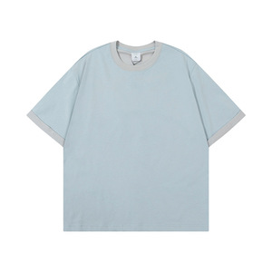 Costura personalizada de dos colores camiseta en blanco de alta calidad de peso pesado 100% algodón hombres impresión bordado personalizado camiseta en blanco - Product Image 2